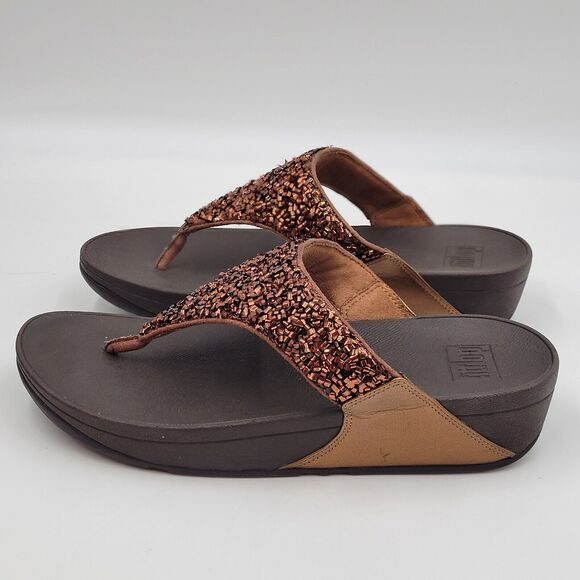 FITFLOP LULU SHIMMERFOIL SHIMMERY BRONZE TOE-THONG SANDLES TRAVEL SIZE US 10 - Picture 5 of 9